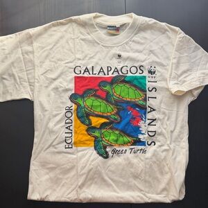 Vintage NWT WWF Galapagos Islands Turtle Graphic T-Shirt Cream Large